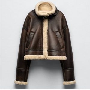 ZARA DOUBLE FACE FAUX FUR FAUX LEATHER AVIATOR JACKET